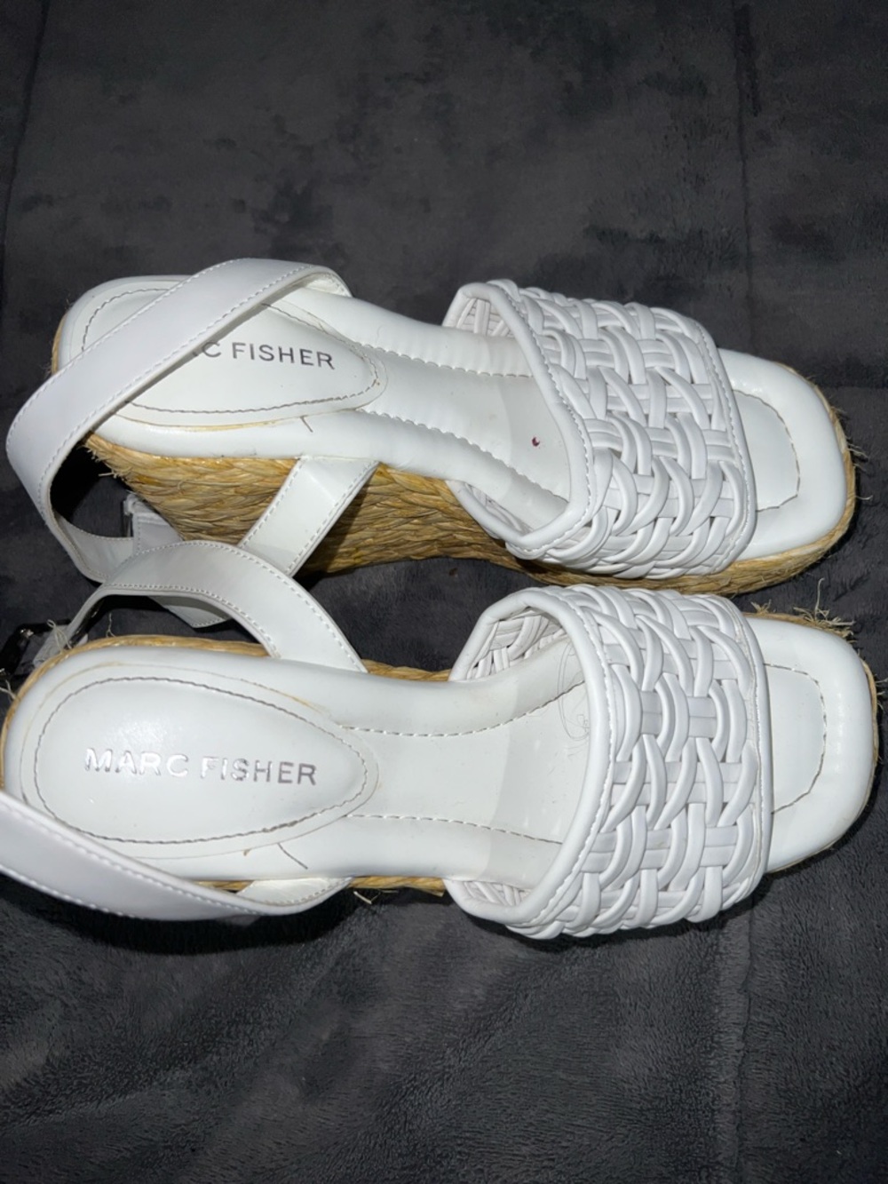 Marc Fisher White Woven Espadrille Wedge Sandals